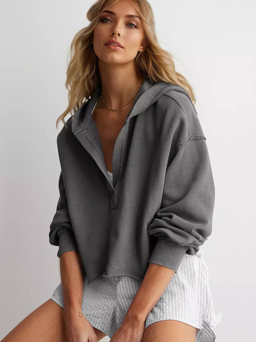 Casual V-neck Dropped Shoulders Long Sleeve Hoodie
