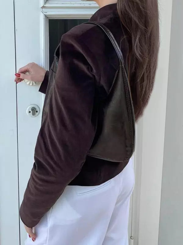 Casual Stand Collar Long Sleeve Fitted Vintage Blazer Jacket
