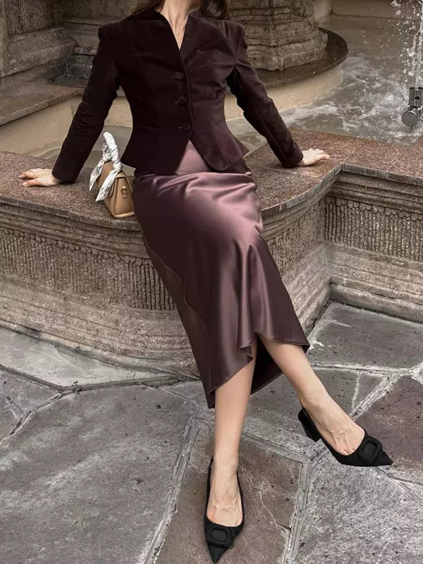 Casual Stand Collar Long Sleeve Fitted Vintage Blazer Jacket