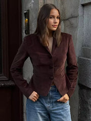 Casual Stand Collar Long Sleeve Fitted Vintage Blazer Jacket