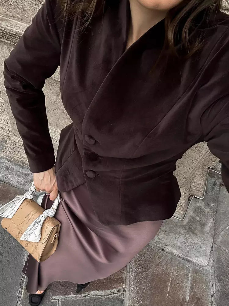 Casual Stand Collar Long Sleeve Fitted Vintage Blazer Jacket