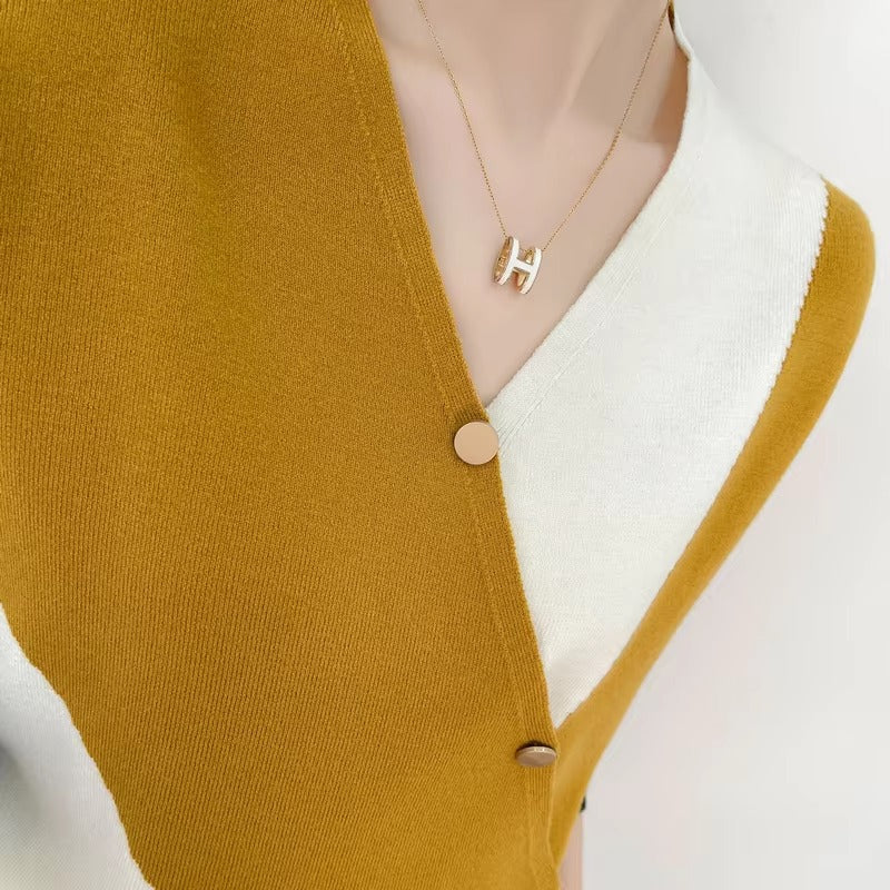Casual V-neck Long Sleeve Loose Pullovers High Stretch Cashmere Sweater
