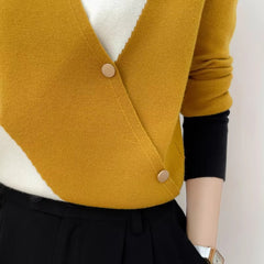 Casual V-neck Long Sleeve Loose Pullovers High Stretch Cashmere Sweater