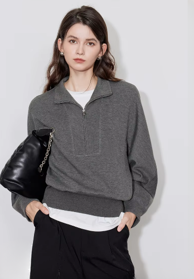 Casual Zipper Polo Collar Slim Fit Pullover Hoodies