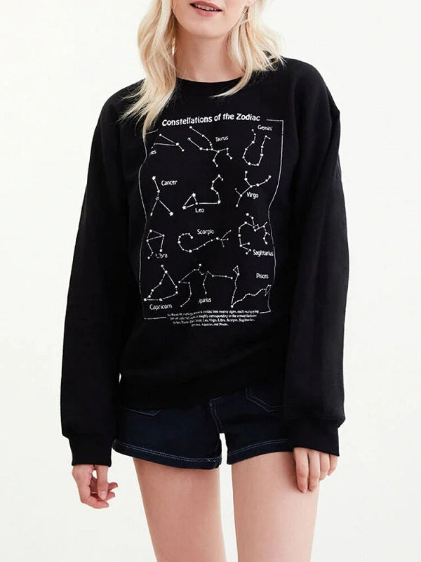 Casual Zodiac Graphic Letter Print Round Neck Long Sleeve Sweatshirts