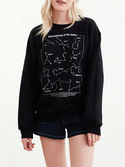 Casual Zodiac Graphic Letter Print Round Neck Long Sleeve Sweatshirts