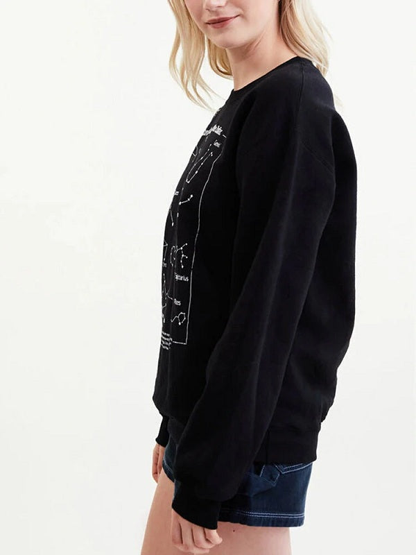 Casual Zodiac Graphic Letter Print Round Neck Long Sleeve Sweatshirts