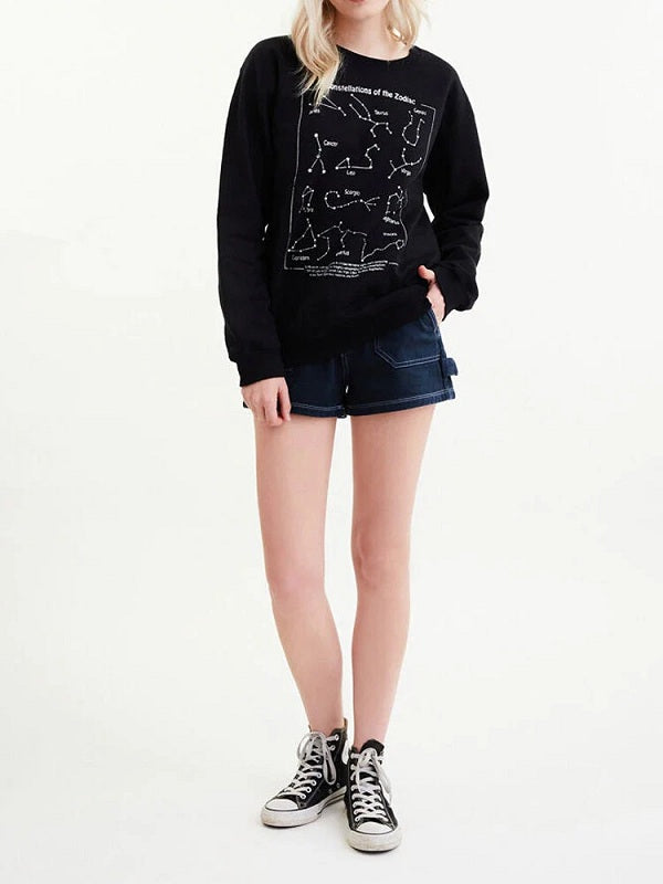 Casual Zodiac Graphic Letter Print Round Neck Long Sleeve Sweatshirts