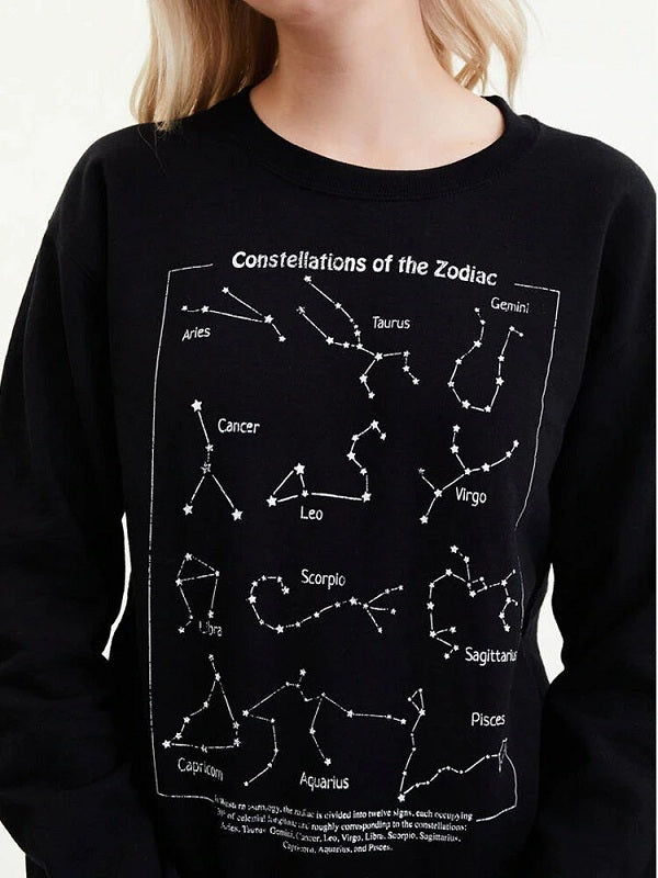 Casual Zodiac Graphic Letter Print Round Neck Long Sleeve Sweatshirts