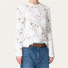 Casual elastic knitted slim fit long sleeved Flower Embroidered pullover knitwear sweater