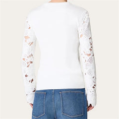 Casual elastic knitted slim fit long sleeved Flower Embroidered pullover knitwear sweater