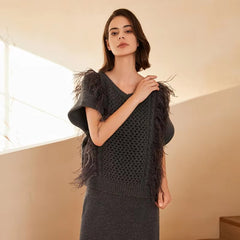 Casual hollow out Geometric V Neck Pullover Knitted Vest Cashmere Sweater