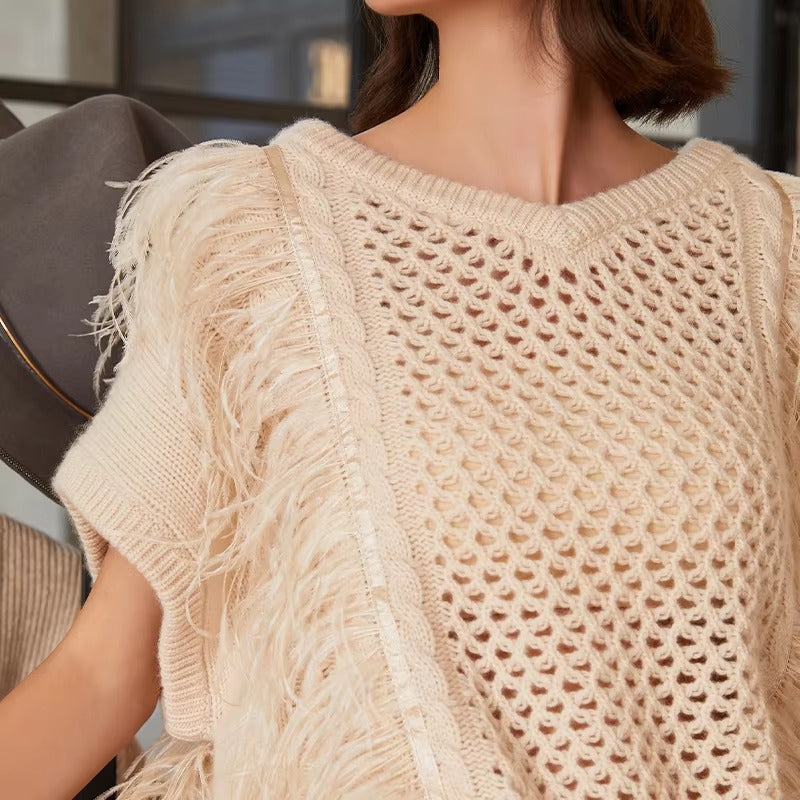 Casual hollow out Geometric V Neck Pullover Knitted Vest Cashmere Sweater