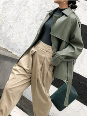 Casual sashes Turn-down Collar Streetwear Faux PU Leather Belt Jacket