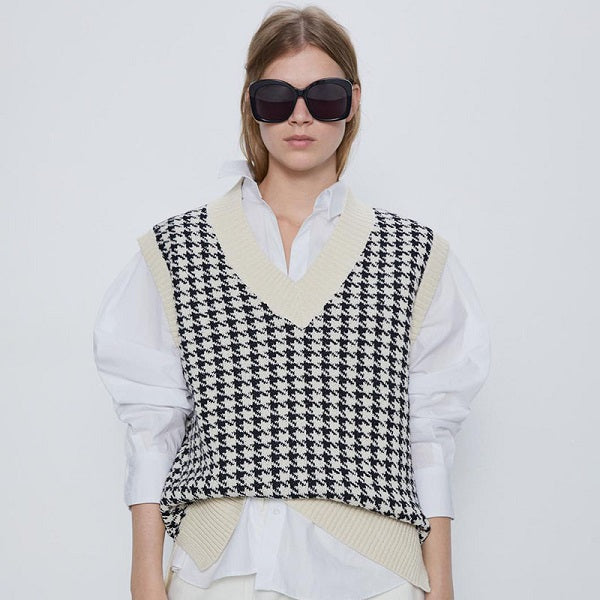 Causal Loose Print Sleeveless Knitwear