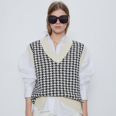 Causal Loose Print Sleeveless Knitwear