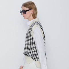Causal Loose Print Sleeveless Knitwear