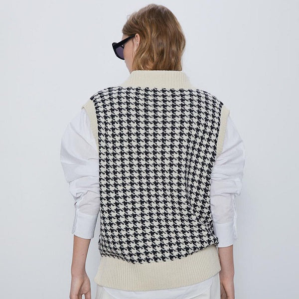 Causal Loose Print Sleeveless Knitwear