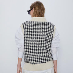 Causal Loose Print Sleeveless Knitwear