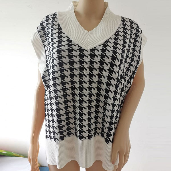 Causal Loose Print Sleeveless Knitwear