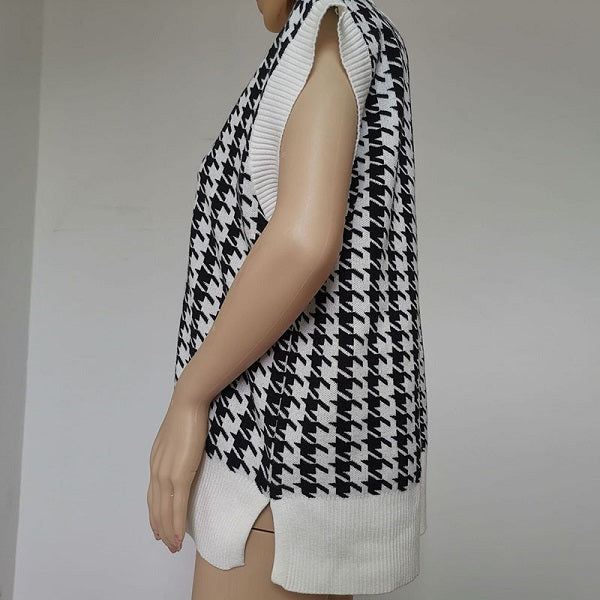 Causal Loose Print Sleeveless Knitwear