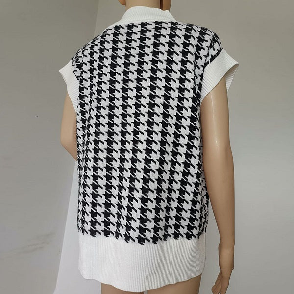 Causal Loose Print Sleeveless Knitwear