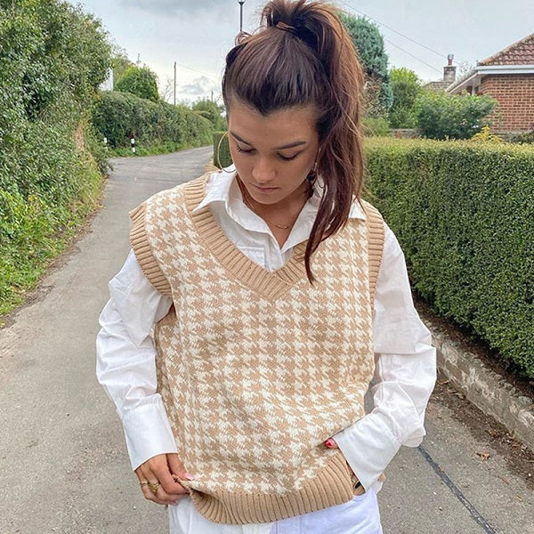 Causal Loose Print Sleeveless Knitwear