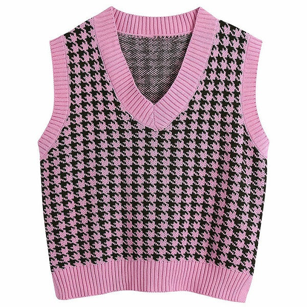 Causal Loose Print Sleeveless Knitwear