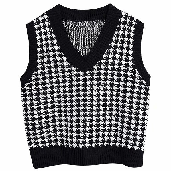 Causal Loose Print Sleeveless Knitwear
