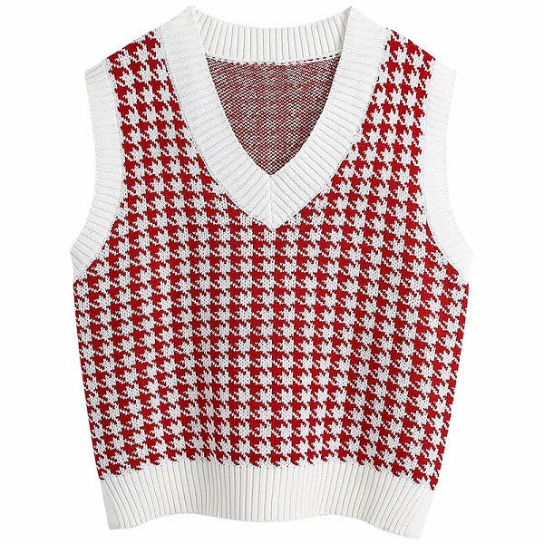 Causal Loose Print Sleeveless Knitwear