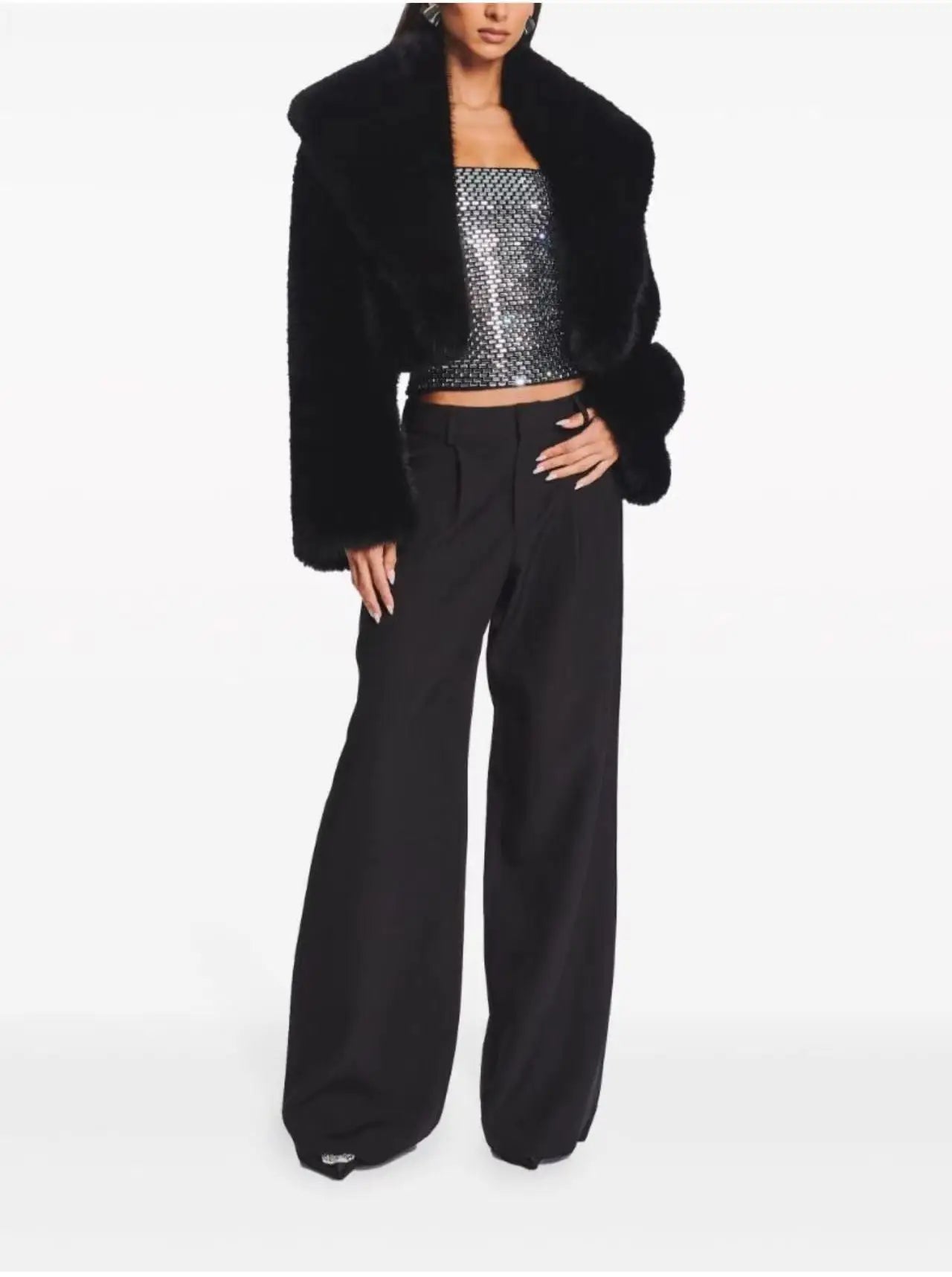 Causal Open Stitch Imitation Fur Lapel Long Sleeves Solid Color Versatile Coats