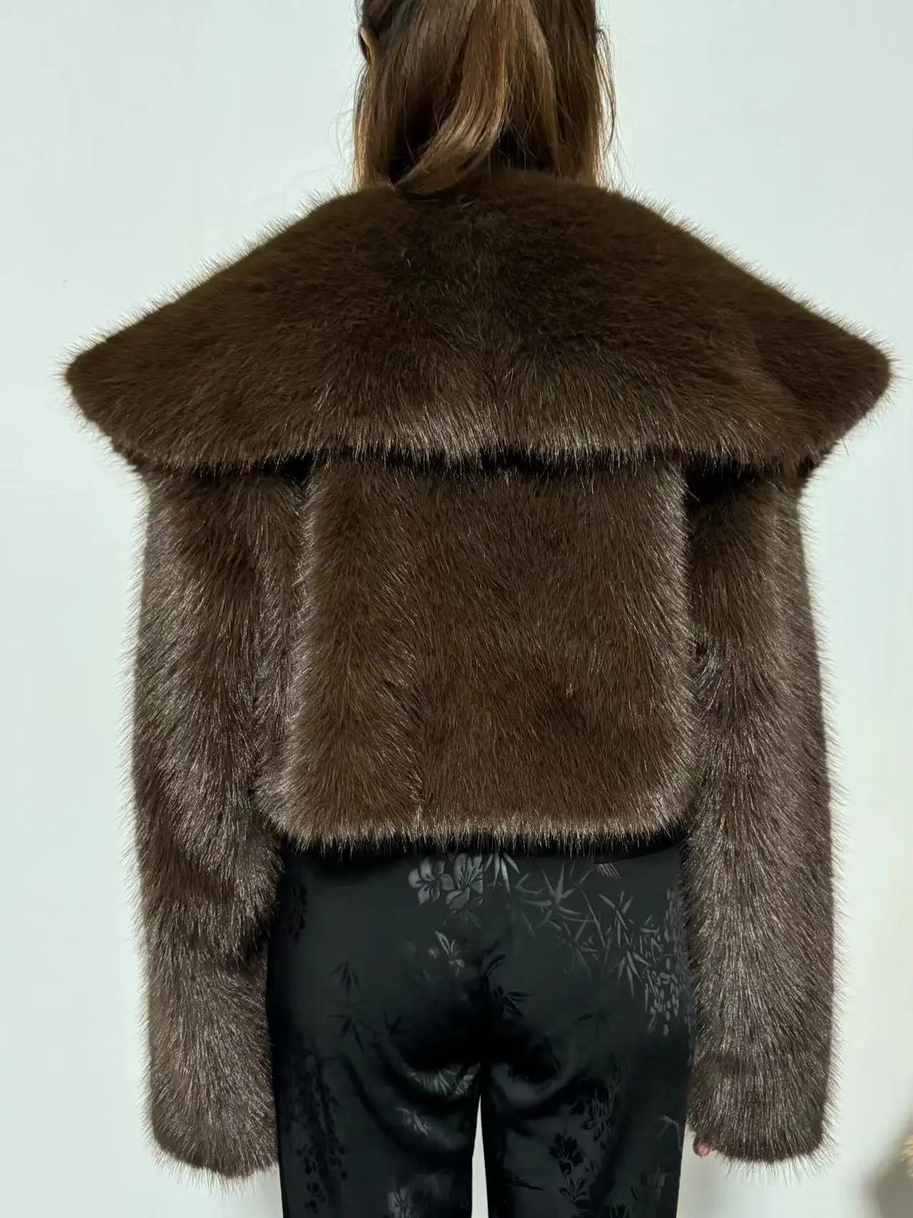 Causal Open Stitch Imitation Fur Lapel Long Sleeves Solid Color Versatile Coats