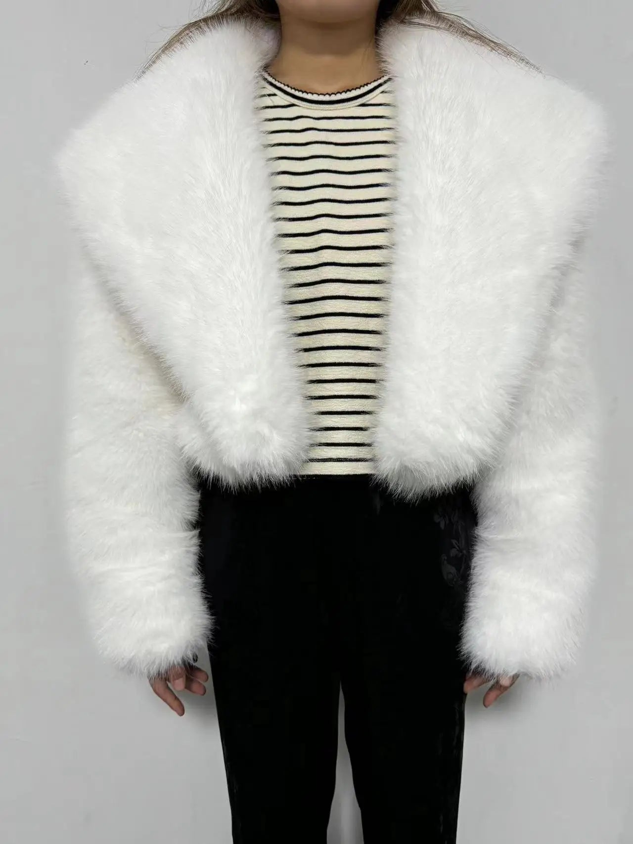 Causal Open Stitch Imitation Fur Lapel Long Sleeves Solid Color Versatile Coats