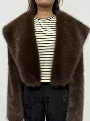 Causal Open Stitch Imitation Fur Lapel Long Sleeves Solid Color Versatile Coats