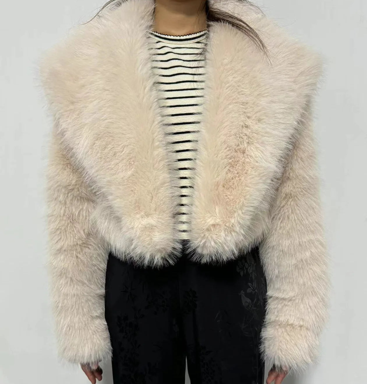 Causal Open Stitch Imitation Fur Lapel Long Sleeves Solid Color Versatile Coats