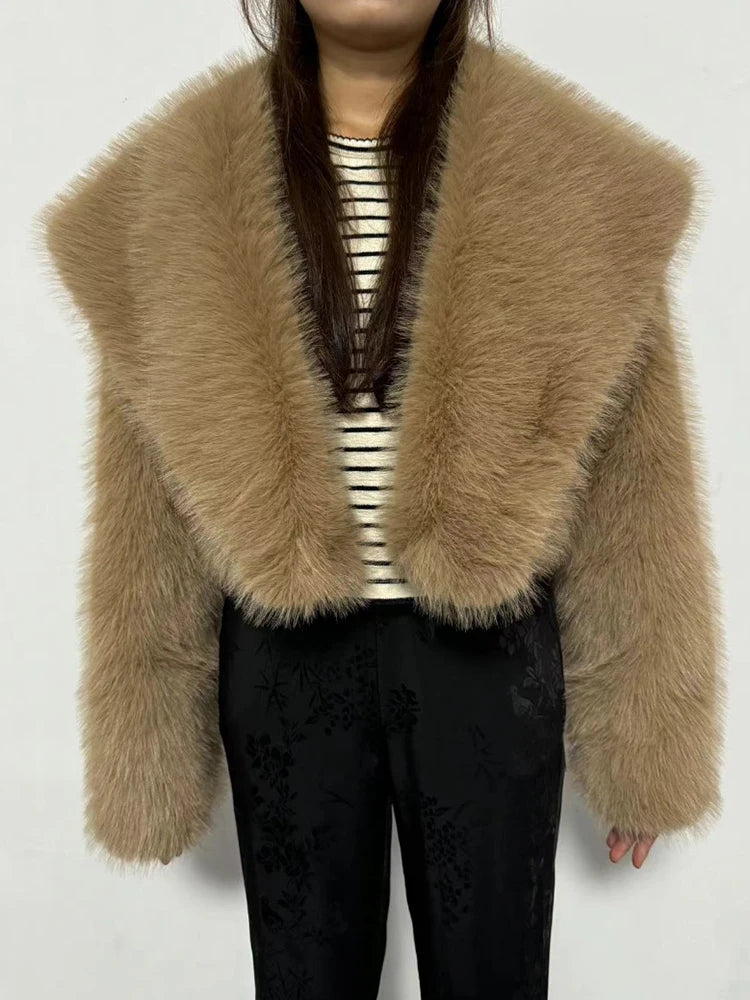 Causal Open Stitch Imitation Fur Lapel Long Sleeves Solid Color Versatile Coats