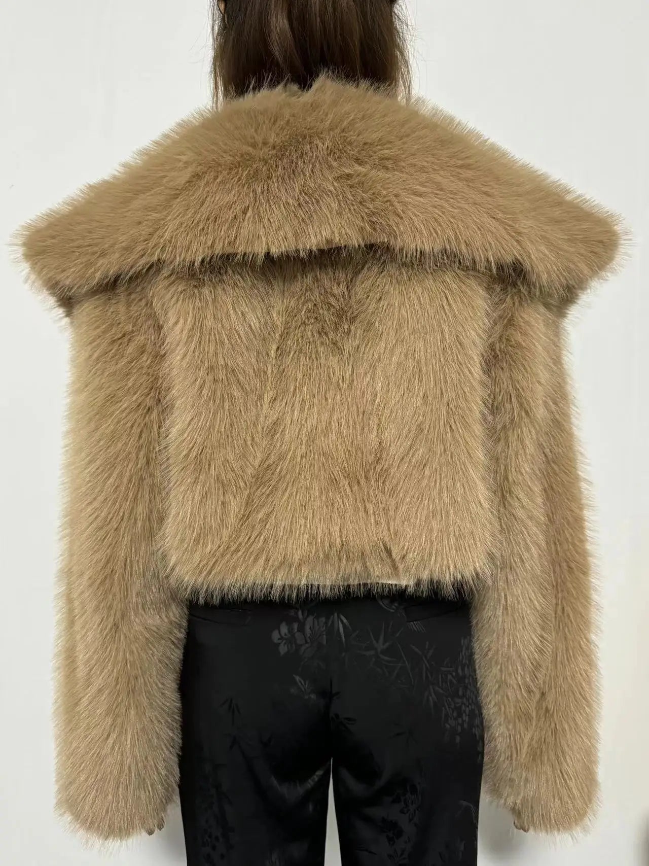 Causal Open Stitch Imitation Fur Lapel Long Sleeves Solid Color Versatile Coats