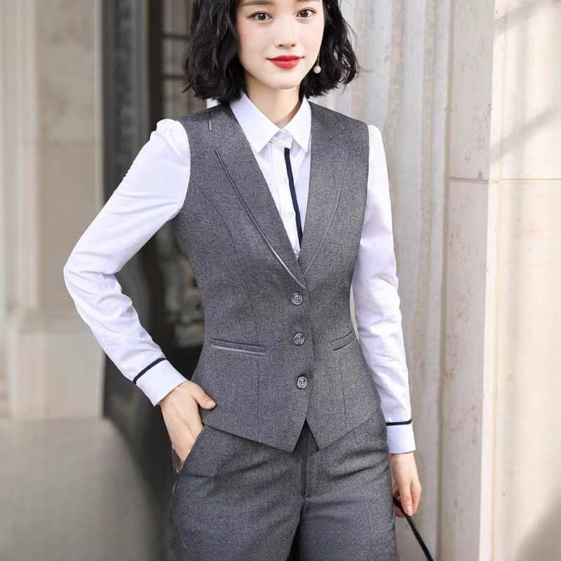 Causal Solid zipper fly Notched Work Wear Formal Blazer Jacket Vest trousers 3 Pieces Pant Suits