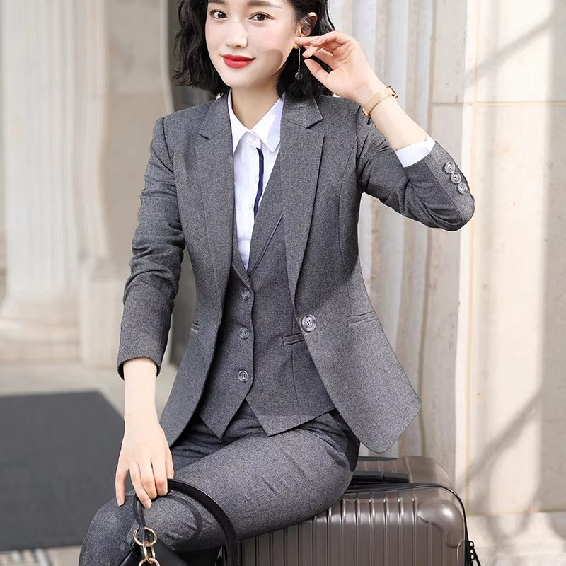 Causal Solid zipper fly Notched Work Wear Formal Blazer Jacket Vest trousers 3 Pieces Pant Suits