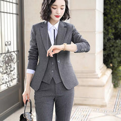Causal Solid zipper fly Notched Work Wear Formal Blazer Jacket Vest trousers 3 Pieces Pant Suits