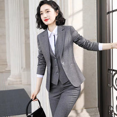 Causal Solid zipper fly Notched Work Wear Formal Blazer Jacket Vest trousers 3 Pieces Pant Suits