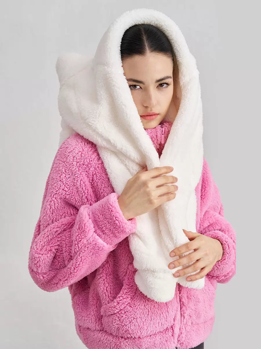 Chic High Collar Long Sleeves Faux Fur Elegant And Vintage Solid Coat