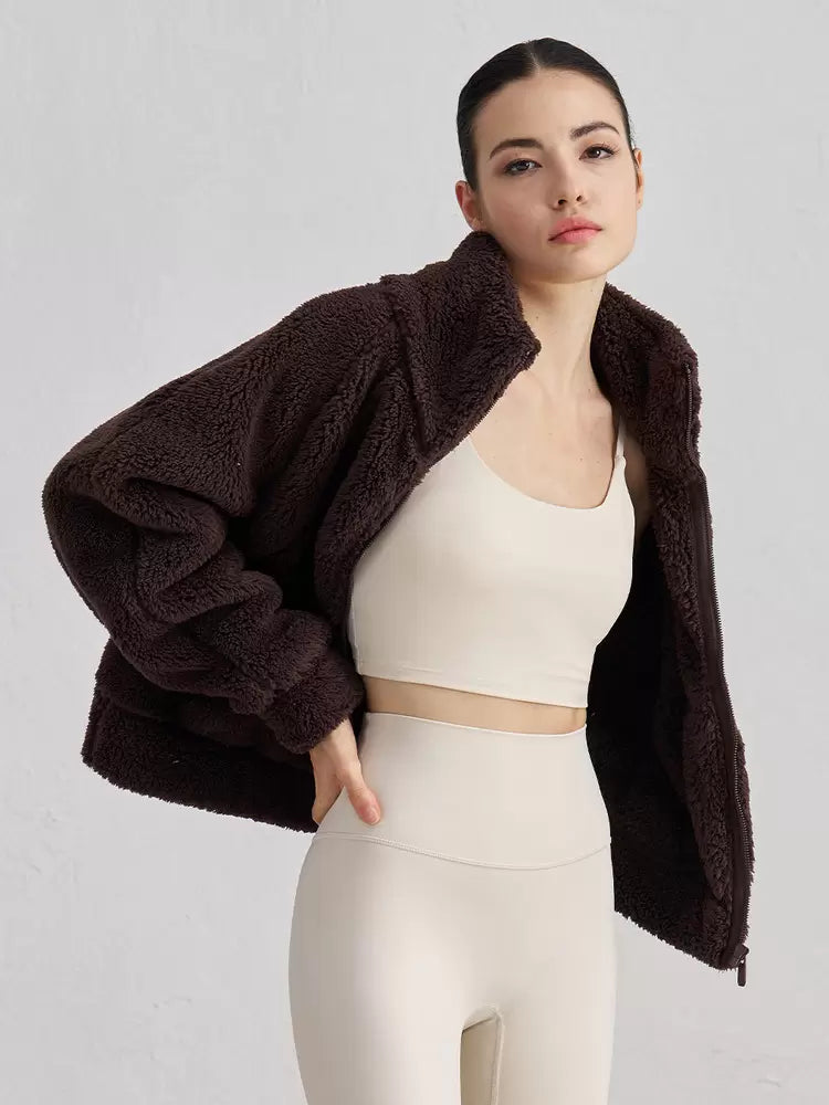 Chic High Collar Long Sleeves Faux Fur Elegant And Vintage Solid Coat