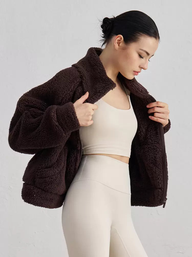Chic High Collar Long Sleeves Faux Fur Elegant And Vintage Solid Coat