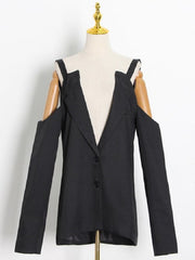 Chic Lapel Collar Cold Shoulder Blazer