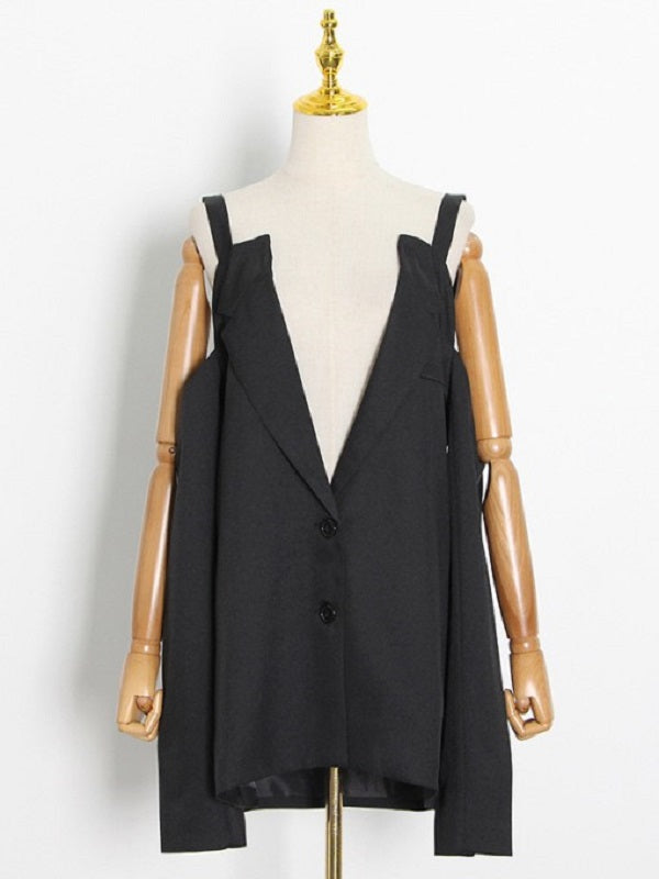 Chic Lapel Collar Cold Shoulder Blazer
