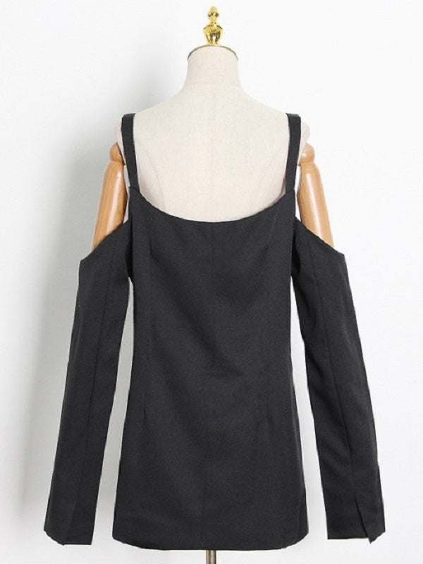 Chic Lapel Collar Cold Shoulder Blazer