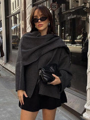 Chic Long Sleeves Asymmetrical Neck Cardigans Party Sweaters
