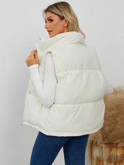 Chic Stand Collar Buttons Sleeveless Polyester Street Wear Jacket
