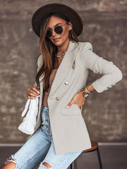 Chic Turndown Collar Double Breasted Slim Fit Blazer